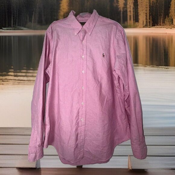 Polo‎ Ralph Lauren Flesh Pony Lt Red Button Down Shirt Size Men L Long Sleeve - Picture 1 of 5
